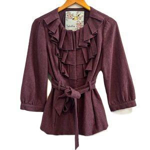 Anthropologie Tabitha Purple Wool Blend Pleated Ruffle Jacket Size 8